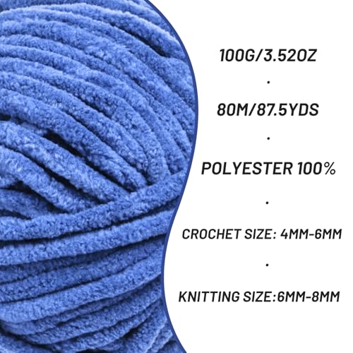 3 Pack Chunky Chenille Yarn for Crocheting, Baby Yarn for Crocheting Soft Blanket, 262.4 yds /10.5 oz Crochet Yarn, Bulky 5 Amigurumi Yarns, Fluffy Velvet Yarns for Knitting Crafts (3 Azure) - color: 3 Azure