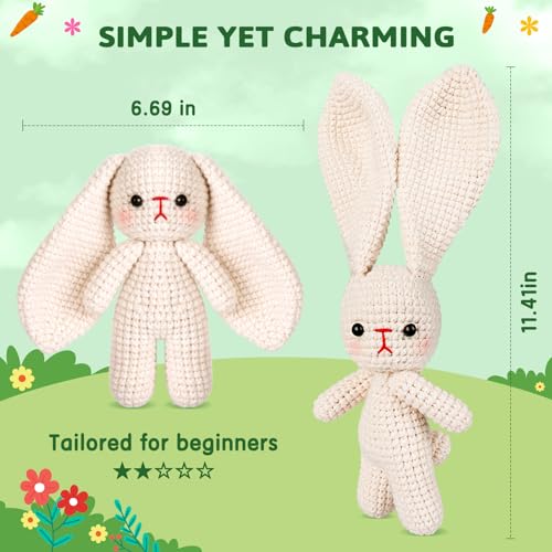 Crochetta Crochet Kit for Beginners, Crochet Starter Kit w Step-by-Step Video Tutorials, Beginner Crochet Kit Knitting Supplies for Adults, Crochet Bunny(40%+ Yarn) - color: Bunny