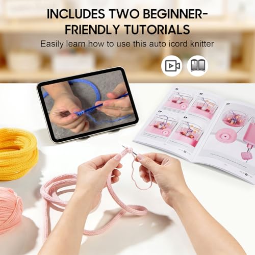 Automatic i Cord Knitting Machine, with 2 Rolls Yarns,1 Roll 2M Iron Wire | Hands-Free Highly Knitting Tools, Fast DIY Craft Projects, Purple