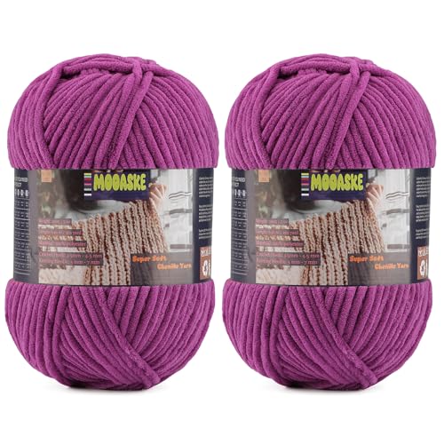 Chenille Yarn for Crocheting, Purple Baby Blanket Fluffy Yarn for Crochet | 2 Pack 524 Yds, 14 Oz Ultra Soft Yarn for Crocheting, Fuzzy Chunky Yarns, Plush Velvet Yarn for Knitting Amigurumi, Blankets - color: Violet, size: 2 Skeins