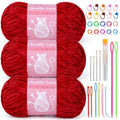 LUNARM Chenille Yarn for Crochet Knitting Chunky Blanket Velvet Yarn | 3 Pack 3.5oz/100g 486 Yard Chenille Yarn for Beginners Knitting Scarves with Big Eye Needles Machine Washable - color: Fresh Red
