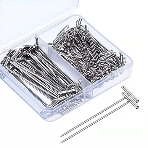 150 Pack Wig T-pins in 2 Sizes Wig T-pins for Holding Wigs and Hair Extensions on Wig Head with Plastic Box for Blocking Knitting, Modelling and Crafts