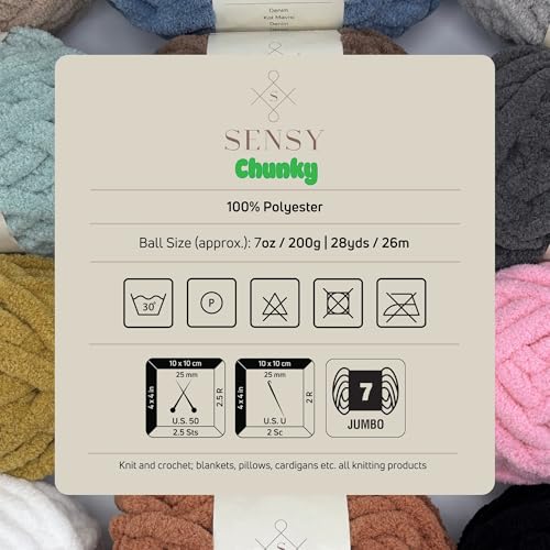 S Sensy Chunky - Polyester Gauge #7 Jumbo Yarn 2 Skeins Black 28 Yards 7oz - color: Black, size: 2 Skeins