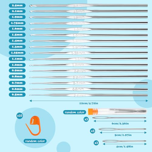16 Pcs Lace Crochet Hooks Set, 0.5mm-2.5mm Small Crochet Hooks | Crochet Needles for Crocheting Yarn, Knitting Needles Set with Large-Eye Blunt Needles Stitch Markers - size: 33 PCS