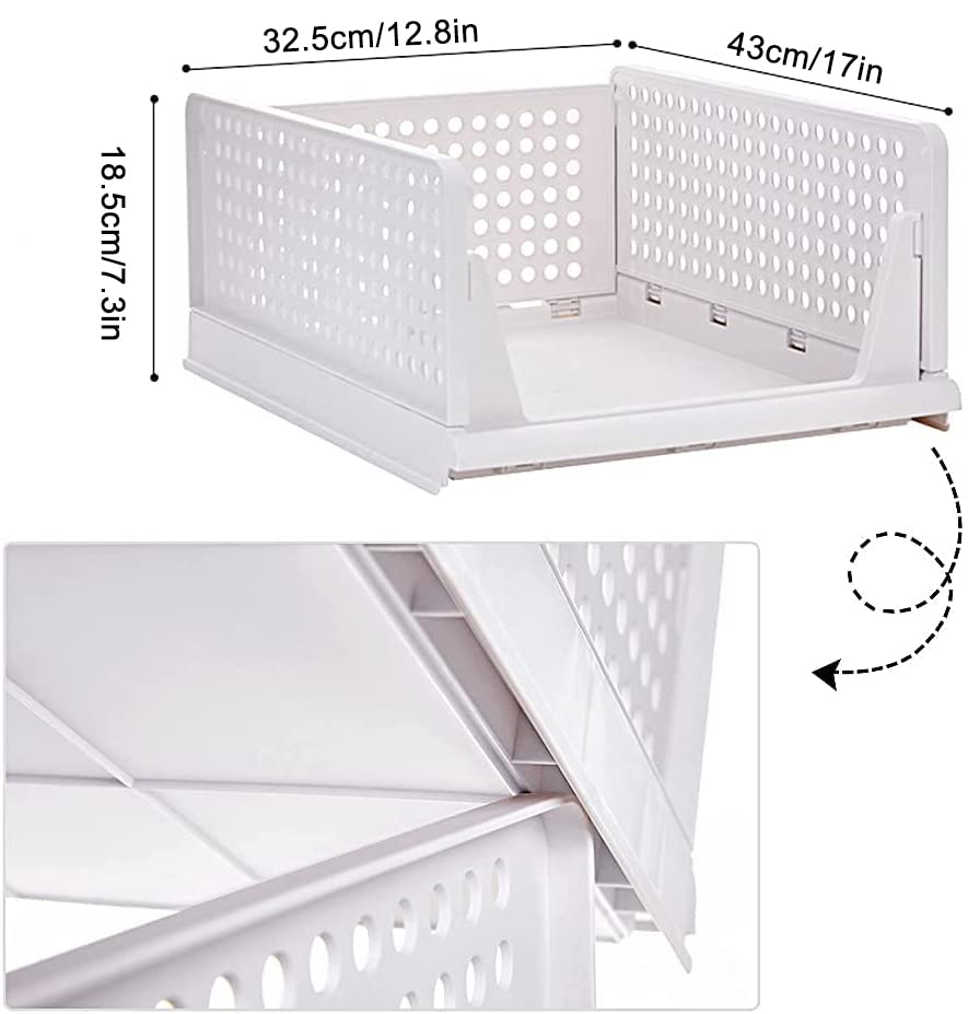 yazi 8 Pack Foldable Plastic Wardrobe Storage Bins | Stackable Cube Baskets Used as Closet Drawer and Shelf Organizer, Great for Bedroom Clothes Tidy Storage - size: 8L