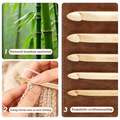 Bamboo Interchangeable Tunisian Crochet Hooks Set, 6-Inch Hooks with Cables | US E-4 to N-15, Warm Bamboo, Smooth Finish, Interchangeable Cables (16/24/32/40"), Ergonomic Grip, Tunisian & Afghan Projects