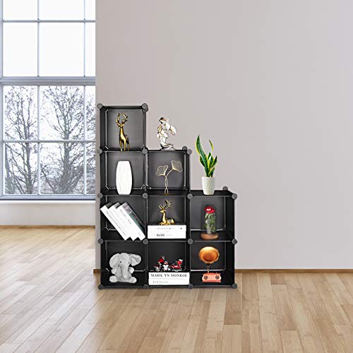 Cube Storage Organizer, 9-Cube DIY Plastic Closet Cabinet Modular Bookcase, Storage Shelves for Bedroom Living Room, Office, Black - color: Black, size: 9 Cubes
