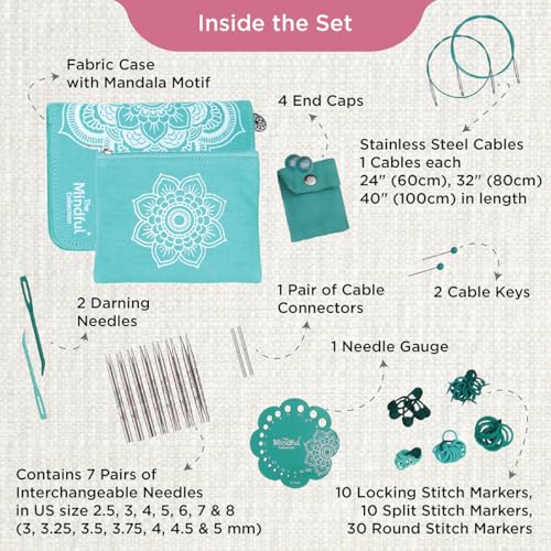 KnitPro The Mindful Collection Hope Interchangeable Needles Set 5" (13cm) | 7 US Sizes (2.5-8) with Accessories - size: Hope