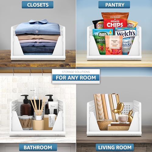 Sorbus Stackable Closet Organizer, Open-Front Shelf Bins (4 Medium) | Plastic shelves and baskets for clothes in pantries, bathrooms, kitchens, garages, cabinets and countertops. - size: 4 Medium