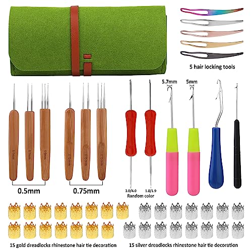 QMNNMA Crochet Needle for Loc, 48 Pcs Dreadlock Crochet Hook for Hair | 6 Pcs Dreadlock Crochet Needle for Hair, Different Size Bent Latch Hook, Crochet Hooks for Hair Braiding with Green Case - color: green