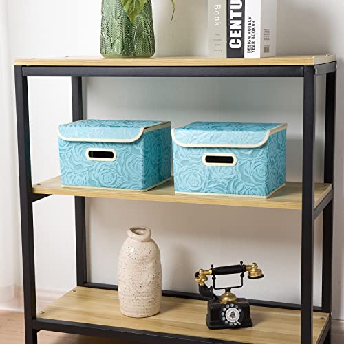 PRANDOM Collapsible Storage Boxes with Lids Fabric Decorative Storage Bins Cubes Organizer Containers Baskets with Cover Handles Divider for Bedroom Closet Living Room 9.8x7.9x6.7 Inch 3 Pack - color: Blue, size: Small(3-Pack)