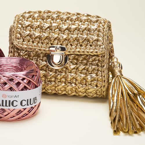 YarnArt Metallic Club Super Bulky T-Shirt Yarn - 100% Polyester, 6.35 oz / 180 gr, 60 yrds / 55 Meters - Shiny Colors for Handbags, Rugs, Chic Night Bags, Crochet (8123) - color: 8123