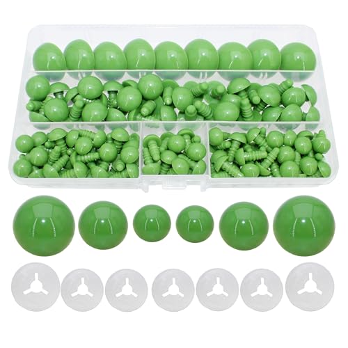 Thalinfayi 200pcs 10/15/24mm Safety Eyes and Washers for Amigurumi Crochet | Green Plastic Crochet Craft Eyes for Stuffed Plush Animals, Crafts, Crochet Doll DIY Making Supplies ; Neatly Sorted by Size - color: Green