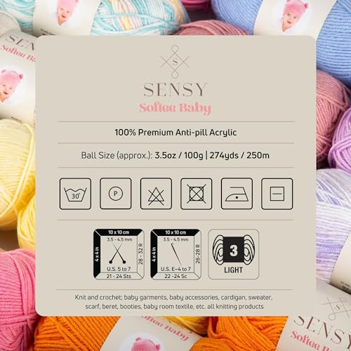 S Sensy Softee Baby-Premium Anti-Pill Acrylic #3 Light Yarn Brown 273 Yards - color: Brown, size: 1 Skein