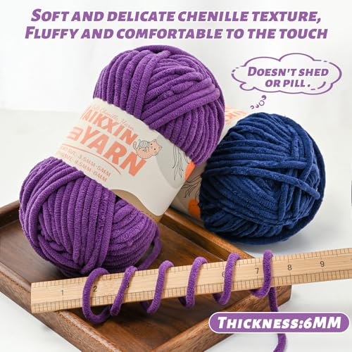 （2 Azure） 2 Pack Super Soft Fuzzy Chenille Chunky Yarn for Crocheting, 200g (175yds) Fluffy Velvet Yarn for Hand Knitting Baby Blankets Weaving Craft - color: 2 Azure