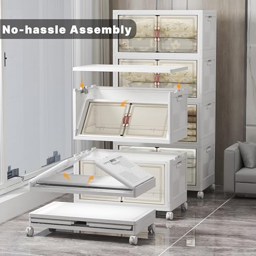 UAMFURI Stackable Storage Bins, 1440QT Collapsible Drawers with 2 Lids | Large Capacity, Magnetic Door, Stack Lock, Rolling Wheels, Foldable Design, Organizers and Storage for Bedroom Dorm Garage - color: White-175QT, size: 8Pack with 2 top lids