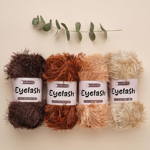 Makromecity Eyelash Yarn – Fuzzy Fun Fur Yarn, 3.53 Oz (100g) 150 yd (140m), Weight 3 Light, Premium Polyester Novelty Feather Yarn for Scarves, Amigurumi, Plush Toys & Craft (Latte, 3 Skeins) - color: Latte, size: 3 Skeins