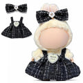 Doll Clothes for Labubu 15cm/17cm Dolls,Outfit for Labubu,Dress and Hairpin Set for Labubu Dolls Cute Stylish Dress Up Set(NO Doll) - color: Black Check Tweed