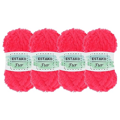 Estako Fur, 100% Polyester Faux Fur Yarn, Super Chunky, Hot Pink, 4-Pack | soft, fluffy, furry, fuzzy, plush, 400 g, 284 yds, teddy bears, pom poms, amigurumi, 8-10 mm needles - color: 43290 - Hot Pink, size: 4 Skeins