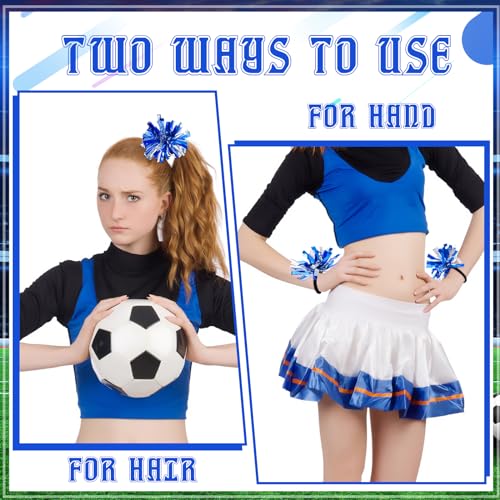 Shappy Mini Pompom Hair Tie 4inch Cheerleading Ponytail Holder | Team Spirit Design, Elastic Hair Ropes, Compact Cheer Accessories for Football Games, Dance Events and Party Favors - color: Blue