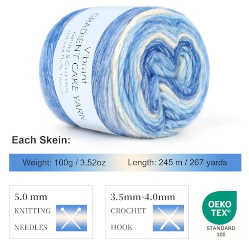 Aeelike Cake Yarn for Crocheting, Soft Ombre Crochet Yarn, Light Blue | 6 PCS #3 Light weight 100g(3.52oz) 245m( 267yards), 60% Cotton Blend Gradient Yarn for Blanket Scarves DIY Crafts, Ideal Gift - color: Fantasy Blue Gradient, size: 6 pcs