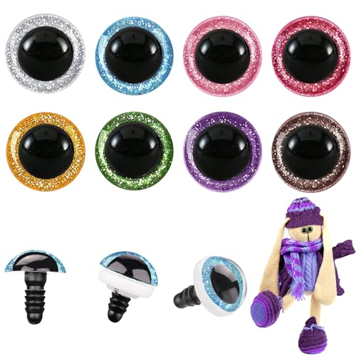 MUCUNNIA 120pcs 10mm Safety Eyes for Amigurumi Glitter Plastic Safety Eyes for Crochet with Washers Craft Crochet Eyes Doll Eyes for Crochet Animals Plush Stuffed Animals DIY - size: 10mm