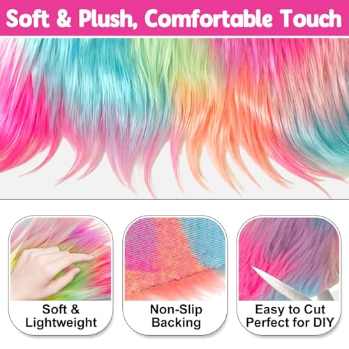 Rainbow 2x60Inch Faux Fur Shaggy Plush Faux Fur, Fabric Precut Strips Fluffy Fuzzy Faux Fur, Craft Beard Hair, Beard Miniature Dolls Rugs Mats Gift, Winter Halloween Christmas Costume Party Decor - color: Rainbow