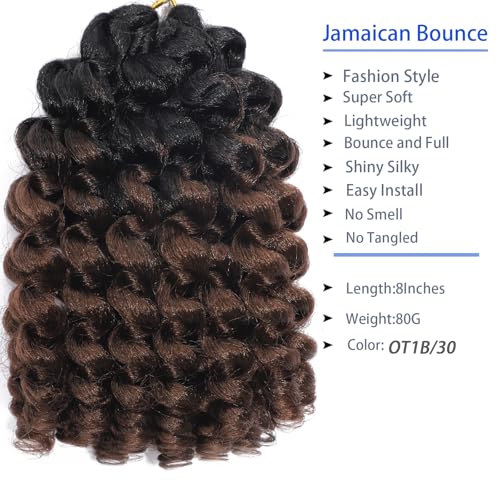 Short Jamaican Bounce Crochet Hair 3 Packs 2X Ringlet Wand Curl Crochet Hair 8 Inch Curly Crochet Braiding Hair 60 Roots - color: OT1B/30, size: 8 Inch (Pack of 3)