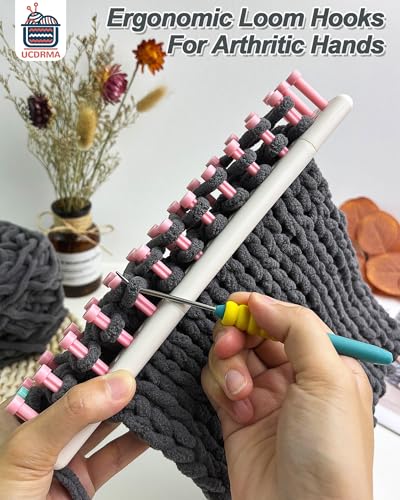 UCDRMA Knitting Loom Hook Refill Set, 8PCS More Comfortable Loom Knitting Hook with Soft Grip, Longer Stainless Steel Loom Crochet Hooks Kit (6in) & 16 Sewing Needles, Great Yarn Loom Knit Tools - color: Random Multi-color (8PC)