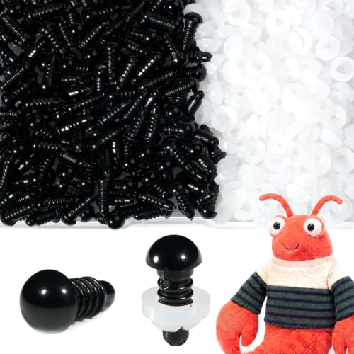 SEVENSUN 8mm Safety Eyes for Crocheting, 300pcs Black Crochet Eyes for Crochet Animals, amigurumi Eyes for Crafts, Craft Doll Eyes for amigurumi Stuffed Animals Eyes - size: 8mm