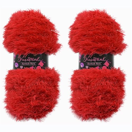 (23 Colors Available) Yusarinl Eyelash Yarn Fluffy Thread 100% Polyester 6,7oz 260 Yards, Fun Fur Yarn for a Border,toy's Hair or Beard-Red - color: Red, size: 2 Skein