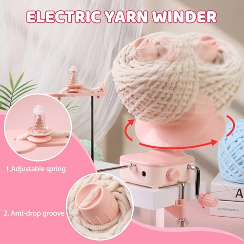 KAQRHFT Electric Yarn Winder Yarn Cake Winder Compact Weighing 7-10oz | Pink Automatic Yarn Ball Winder for Crocheting, Manual / Electric Mode, Stepless Speed, Efficient Large Capacity Yarn Cake - color: Pink