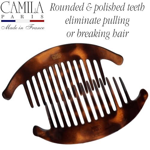 Camila Paris CP2430/2 French Hair Side Combs Tortoise Shell Interlocking Combs French Twist Hair Combs, Strong Hold Hair Clips for Women Bun Chignon Up-Do Styling Girls Hair Accessories Made in France - color: Tortoise Shell