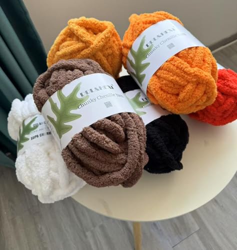 DDL&HEXI 4 Pack Chenille Chunky Yarn,Jumbo Yarn,4x8oz (226g) per Bag (Orange 4) - color: Orange 4
