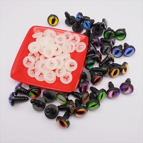 JJGQAZ 20Pairs 10MM Glass Safety Craft Eyes Owl Snake Lizard Eyes with Washers for Amigurumis Plush Animals Crochet Dragon Cat Dolls Making - size: 10MM