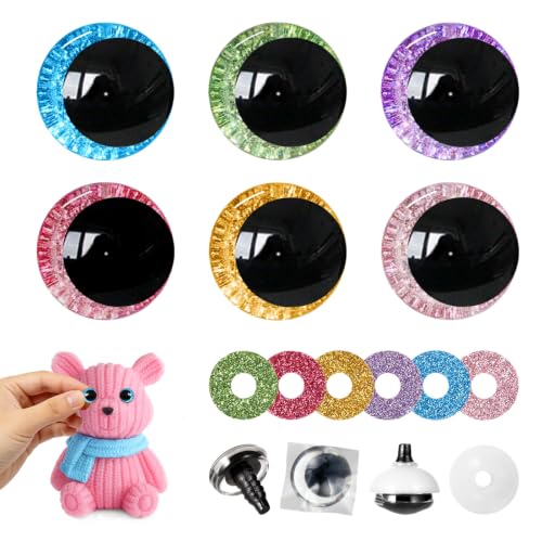 MUCUNNIA 12pcs 40mm 3D Glitter Safety Eyes for Crocheting with Washers - size: 40mm