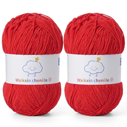 Fluffy Chenille Yarn for Crocheting，Baby Yarn for Crocheting Soft，2 Pack of 100g/3.5oz Velvet Amigurumi Yarn ，Fingering Weight Yarns for Crocheting Baby Blankets、DIY Craft.(2 Red) - color: [2 Red]
