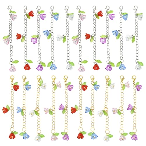 7-70Pcs Angel Wing Pendants Charms Miexed Color Acrylic Beads Charms Golden Dangle Pendants with Lobster Claw Clasps for Necklaces Bracelets Earrings Jewelry Making and Crafting - color: Golden Chain Flower -10 pcs