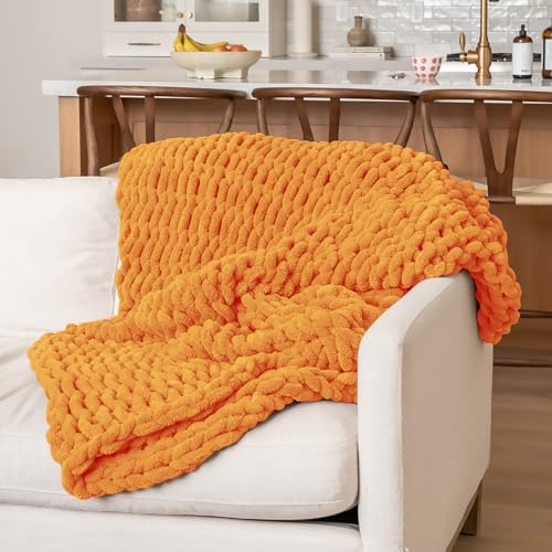 10 Pack Orange Fuzzy Chunky Yarn for Hand Knitting, Bulky Thick Fluffy Chenille Yarn for Crocheting, 240yds/70.5oz Jumbo Crochet Yarns, Soft Chunky Knit Blanket Yarn for Crochet - color: 10 Orange
