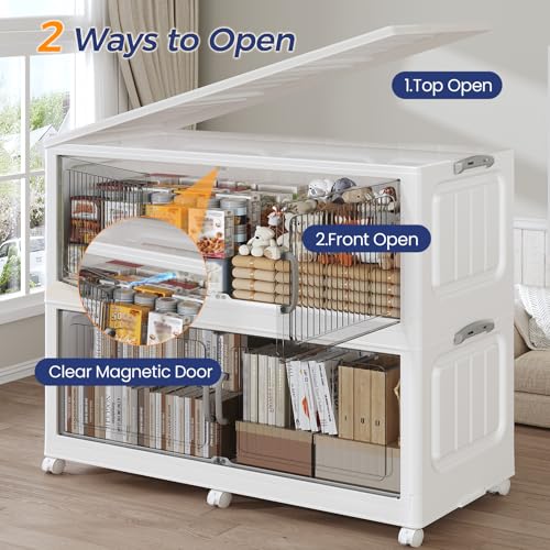 250Gal Extra Large Stackable Storage Bins with Lid, 1000QT Foldable Collapsible Storage Box with Doors & Wheels, Plastic Organizer for Bedroom Kitchen Garage Dorm, 5Pack - size: 50Gal-5Pack