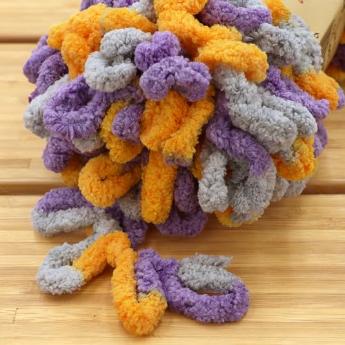 JubileeYarn Fun Finger Loops Yarn - 100g/Skein Jumbo Polyester Team Spirit - Purple Grey Yellow - 5 Skeins - color: 028 Purple Grey Yellow