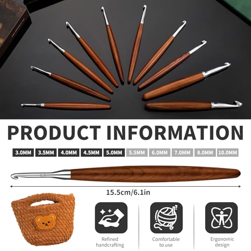 Lunarm Crochet Hooks 5pcs Ergonomic Crochet Aluminum Hooks Set | Wooden Crochet Hooks in Size 3mm 3.5mm 4mm 4.5mm 5mm for Arthritic Hands DIY Craft Knitting Bouquets, Blankets, Hats, Gloves - size: 5 Pack -3.0/3.5/4.0/4.5/5.0