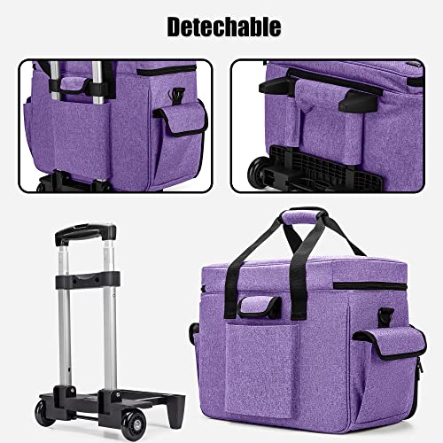 Teamoy Rolling Sewing Machine Case with Wheels, Purple | Compatible with Singer, Brother and Most Majority Machines and Accessories, with Detachable Wheels and Bottom Wooden Pad - color: Purple