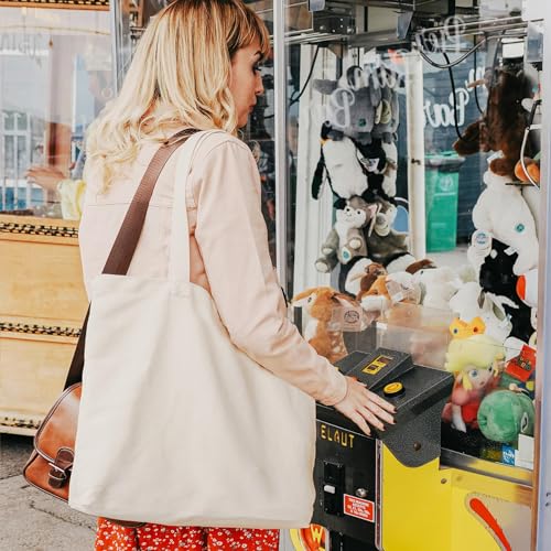 Koolmox Canvas Tote Bags, 6PCS 17x14x3.9'' Heavy Duty Canvas Bags with Reforce Handles and Widened Bottom, Reusable Washable Tote Bag Bulk Blank to DIY Art Crafts Print Women Grocery Teacher - style: Beige_open_17x14x3.9''