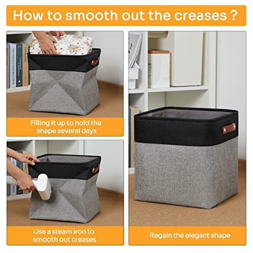 DULLEMELO Storage Bins for Organizing,Closet Storage Baskets for Gift Empty,Large Linen Canvas Storage Bins with Handles for Home Office Toys Shelves(Black&Grey, 13 inch Cube) - color: Black&Grey, size: L-13"x 13"x 13"