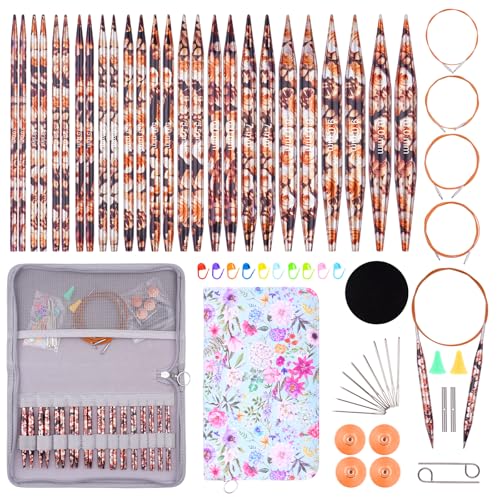WAZAIGUR Interchangeable Knitting Needles Aluminum Garden Style Circular Knitting Needles Set Sizes 3mm-10mm, 13 Pairs