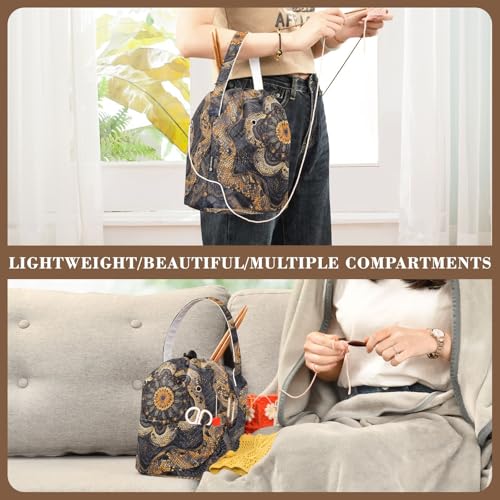 Tatenale Crochet Bag Yarn Bag Knitting Project Bag with Pockets and Handle Portable Yarn Storage Organizer Tangle Free 8.3x11 InchCottonmouth Skin Mandala Dark Purple45 - color: Cottonmouth skin Mandala Dark Purple45
