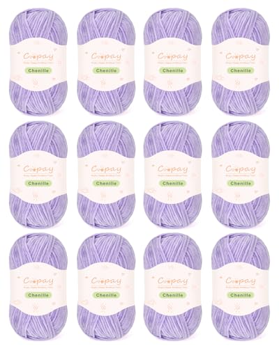 Coopay Skinny Chenille Yarn, Soft Yarn for Crochet & Knitting, Purple | Crochet Yarn Set - 600g Total, Soft Velvet Yarn for Colorful Crafts, Blankets, Plush Dolls, Decorative Handmade Works - color: Pure Purple, size: #2 Thin