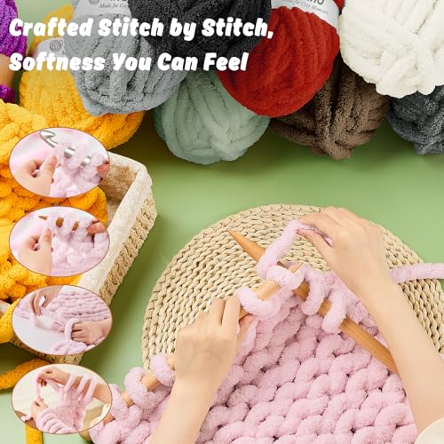Inhand Baby Pink Chunky Chenille Yarn for Hand Knitting,Thick Bulky Mom Blanket Yarn for Crocheting,Soft Fluffy Yarn for Mother’s Day Gifts and Crafts for Women/Grandma,4 Pack (29.5Yds/8.4oz Each) - color: Baby Pink, size: 4 Pack