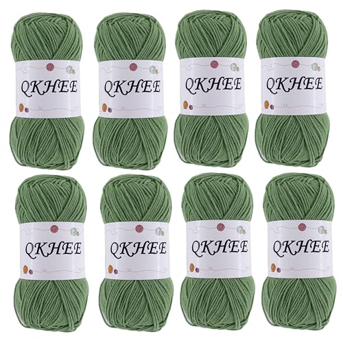 QKHEEYarn for Crocheting and Knitting 8 * 1.76 Oz (50G) /195yd,Fine/Fingering Weight (1), 60% Cotton 40% Acrylic Soft Yarn kit for Making Granny Squares and amigurumi (Grass Green) - color: Grass Green